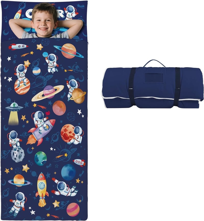Decalsweet Kids Sleeping Bag Toddler Nap Mat with Removable Pillow, Large Foldable Sleeping Bag for Girls Boys, Easy Clean Slumber Bag with Double Zip for Camping School Preschool Daycare, 59×24 inch - Image 1